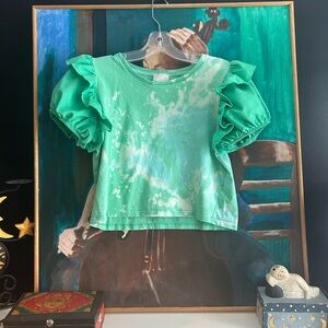 Industry Women's Green Ruffle Sleeve Upcycled Tie-Dye Top Medium